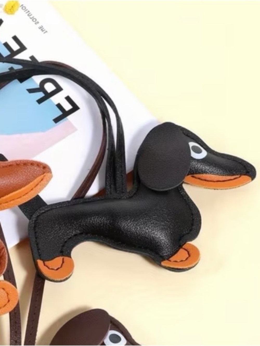 Dachshund Leather Bag Charm in Black